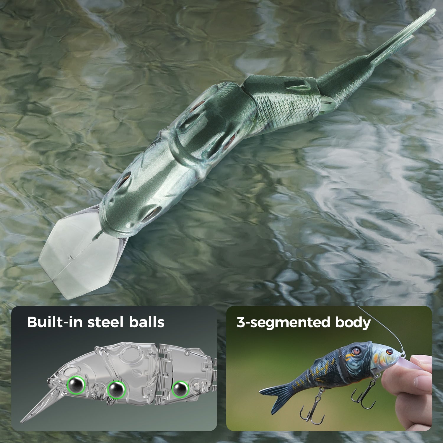 HANDING M1 Metal Jointed Swimbait with Tongue Fishing Lure