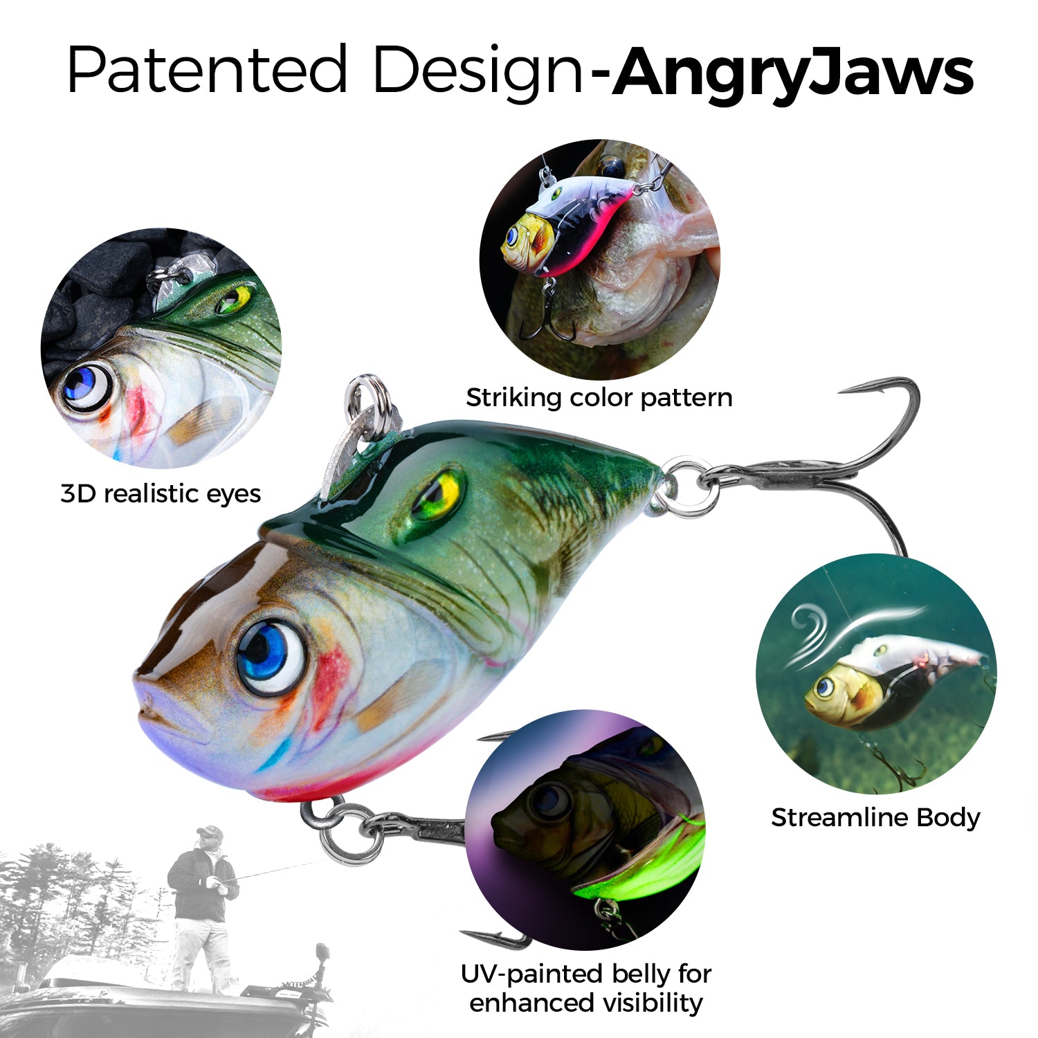 HANDING M1 Rattling Lipless Crankbait - Patented AngryJaws Design for enhanced visibility