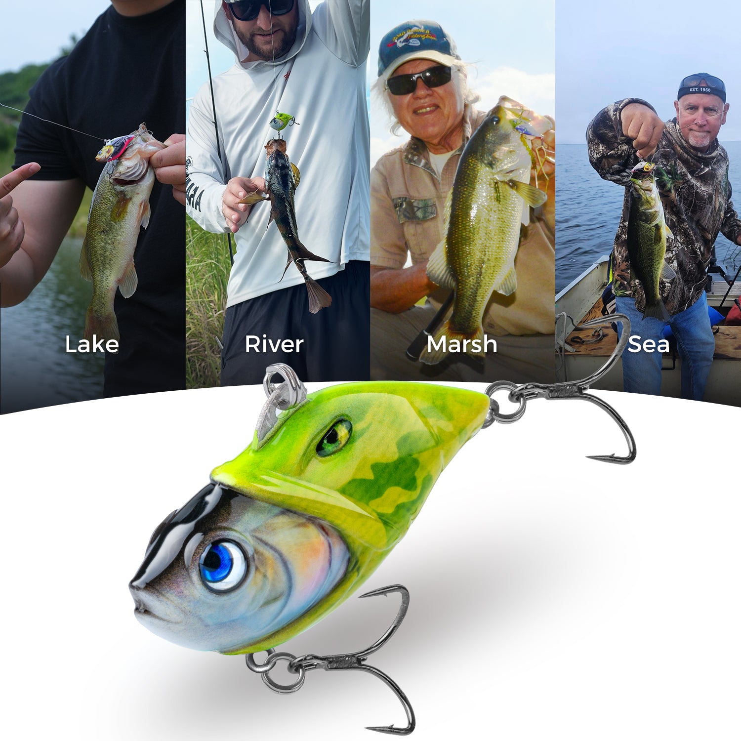 HANDING M1 Crankbait used in different water environments - Lake, River, Marsh, Sea