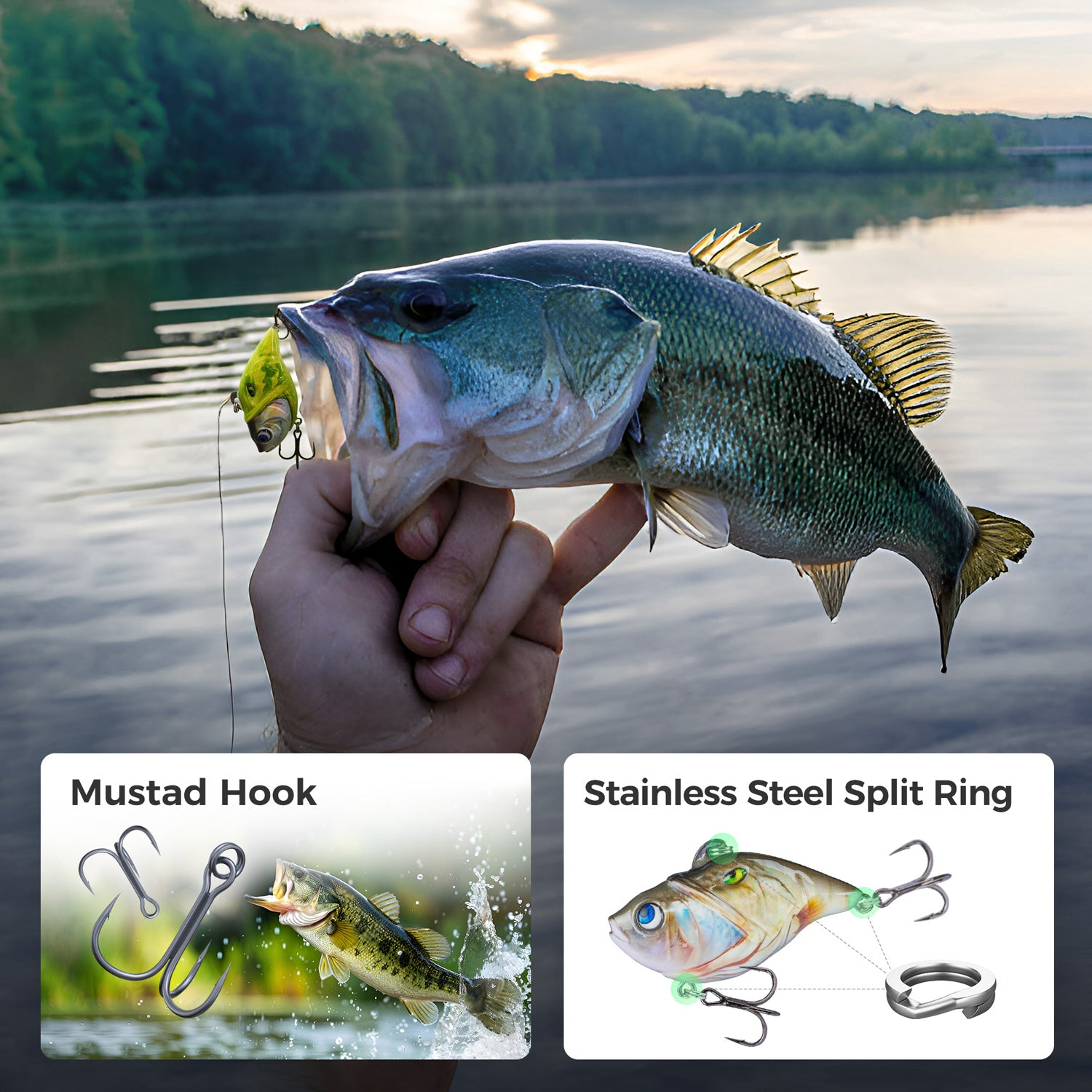 HANDING M1 AngryJaws Rattling Lipless Crankbait Fishing Lures uses Premium Component, use Mustad Hook and Stainless Steel Split Ring